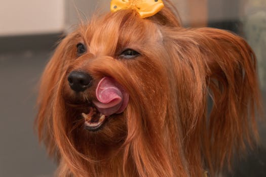 content dog getting groomed