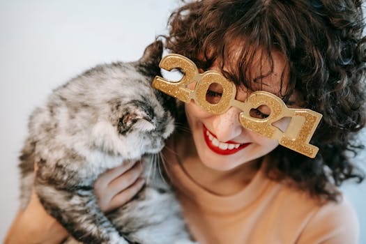 happy cat cuddling with its owner