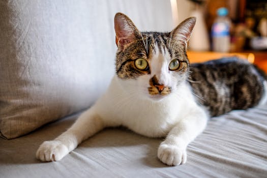 calm cat lounging on a couch