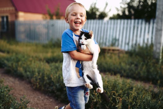 happy kids with pets