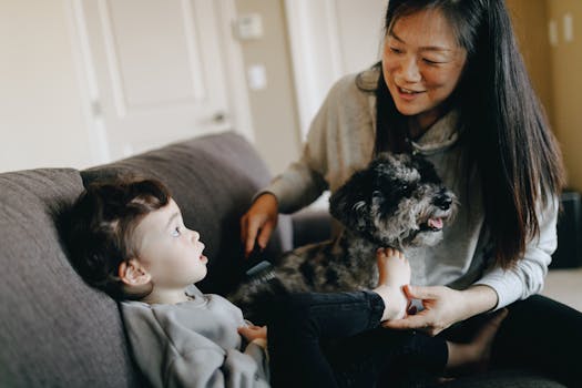 family enjoying time with their dog