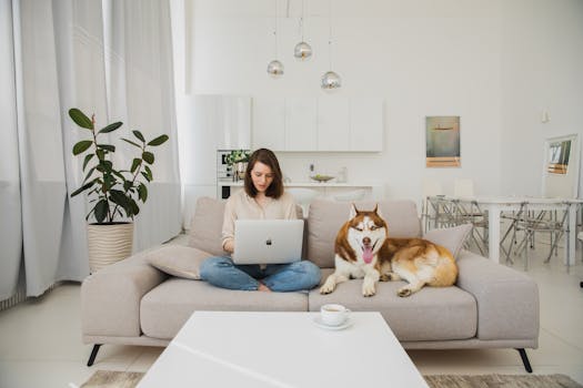 clean living room with a pet