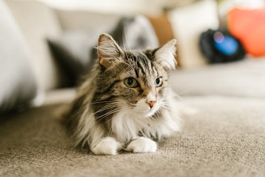 Calm cat lounging on a couch