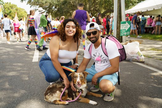 happy dog at a community event