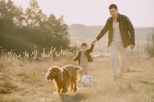 family enjoying time with their pet outdoors