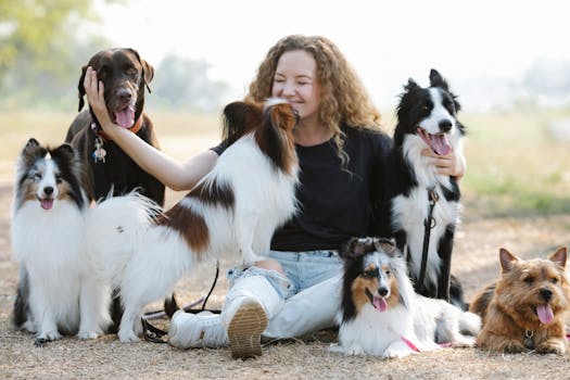 happy dog with owner