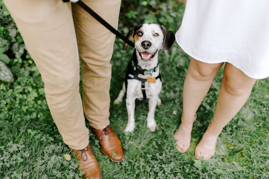 happy family with a dog in the park