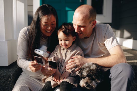 family enjoying time with their pet