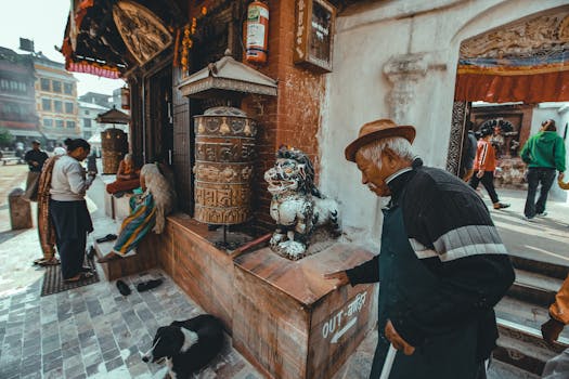 elderly man walking his dog