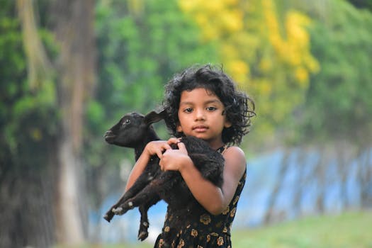 happy child with their pet