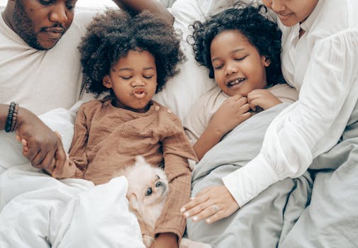 happy family enjoying time with their pet