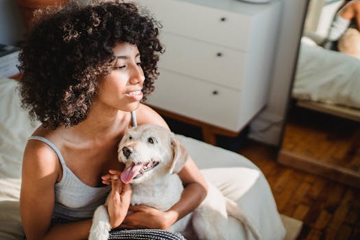 senior pet owner enjoying time with a dog