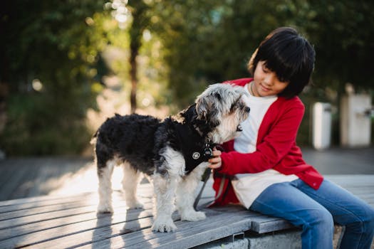 child and pet enjoying a sunny day