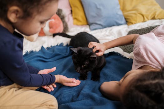 child cuddling a cat