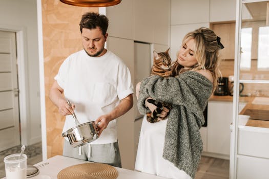 happy couple with their cat