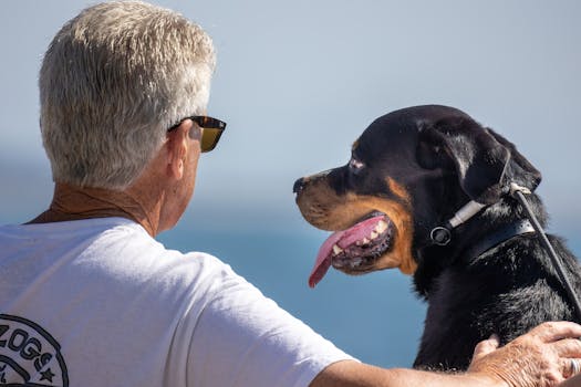 happy senior with dog